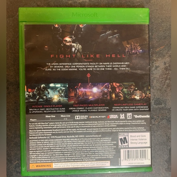 Doom Microsoft Xbox One Includes Demon Multiplayer Pack With Manual - Picture 2 of 3